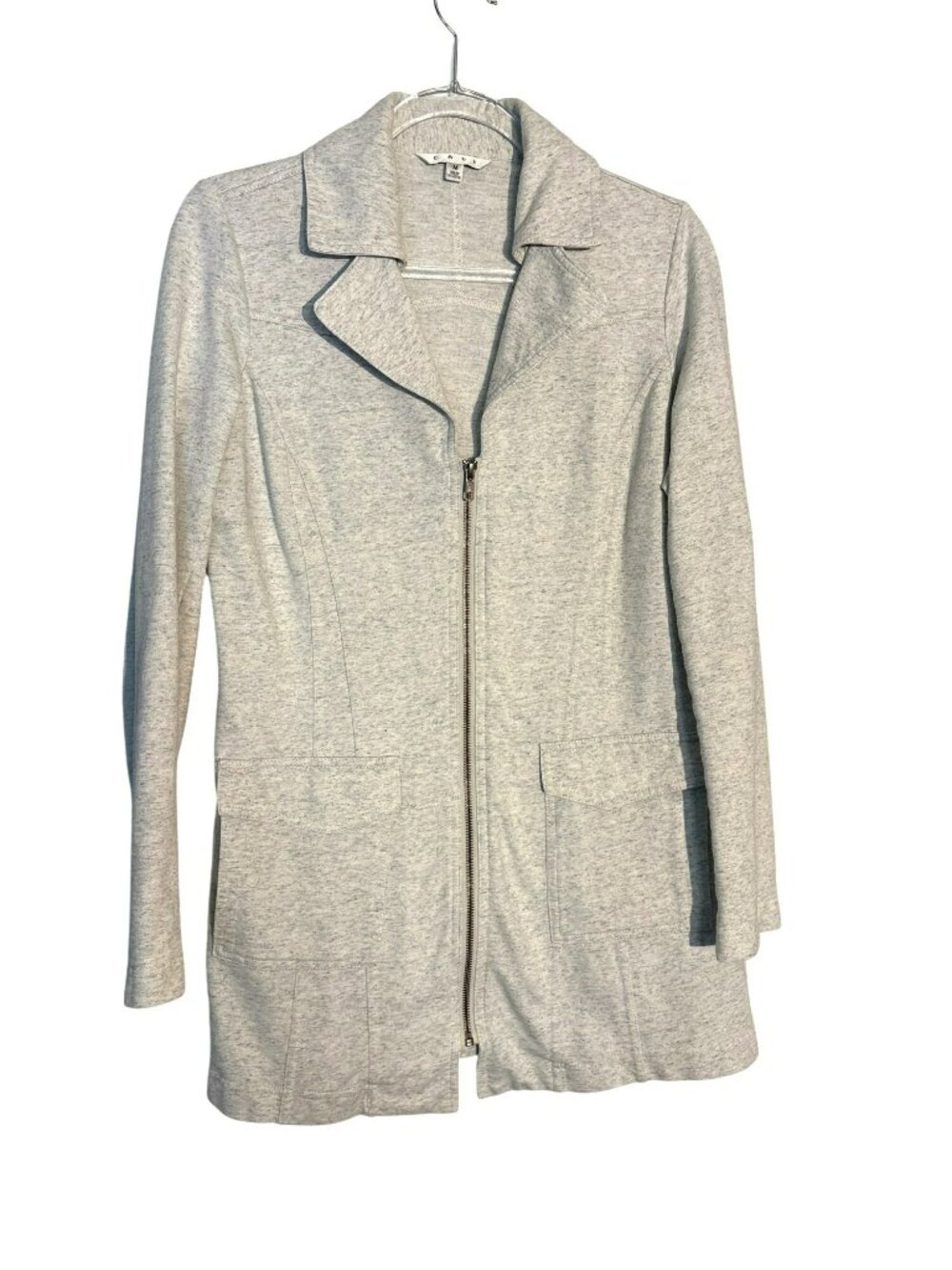 Cabi Foldover Collar Knit Heather Gray Zip Front Jacket Style 210 Size Medium